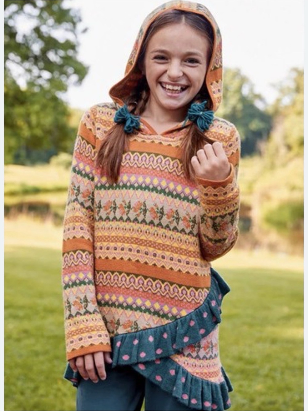 Matilda Jane Girls keep me cozy sweater - colorful boho floral & Fair Isle Print